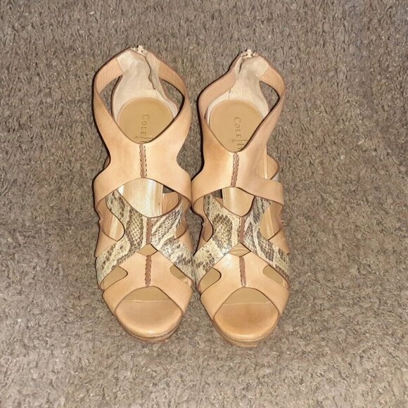 COLE HAAN AIR-Kimry- Leather Beige Snake Print Wedge Sandal-SZ 10-Excellent - Picture 3 of 7